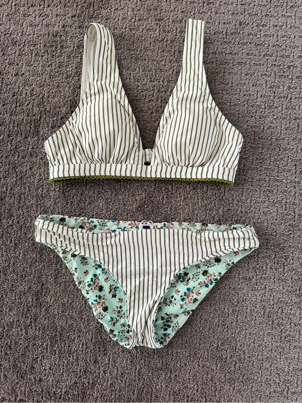 Splendid White and Black Striped Reversible Bikini Set